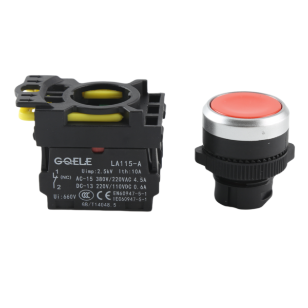 GQELE/22mm waterproof self-locking self resetting flat head button, normally open and closed AL115-A5-11 red - Image 2