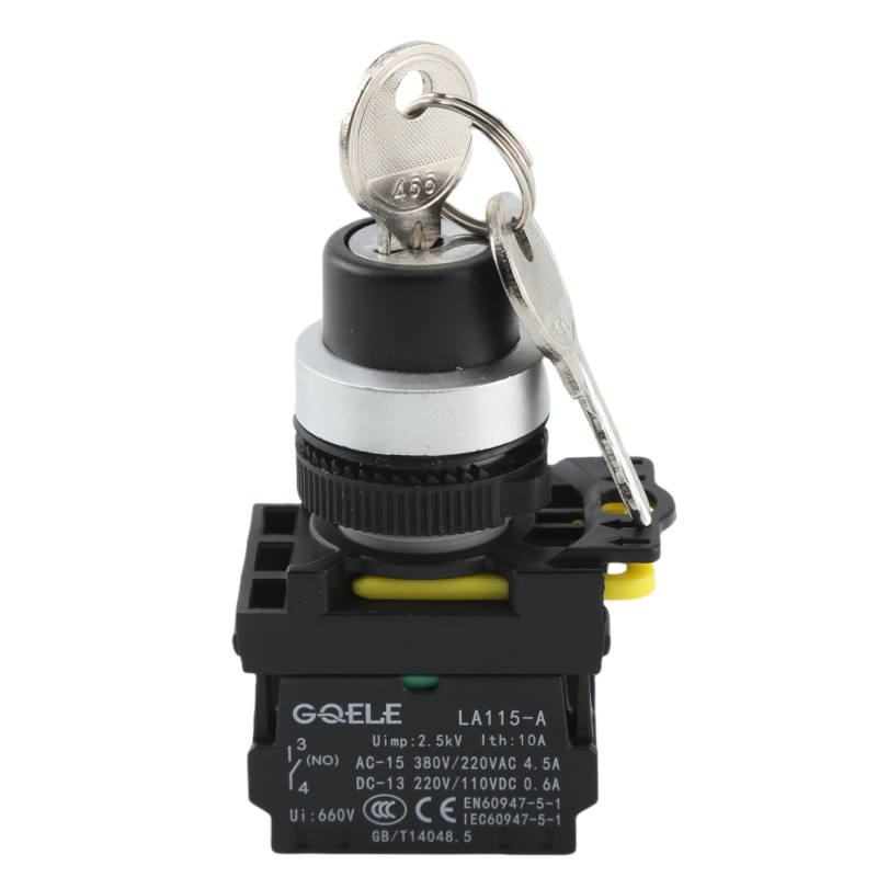 GQELE Waterproof Keywheel Button 22mm LA115-A5-11Y One Open One Close Self Locking Reset