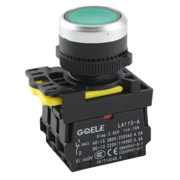 GQELE22mm waterproof strip light self-locking reset flat head button, normally open and closed AL115-A5-11D